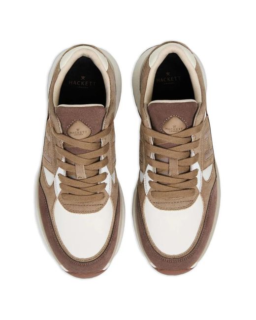 Hackett Brown Otto Run Monogram-Patch Sneakers for men