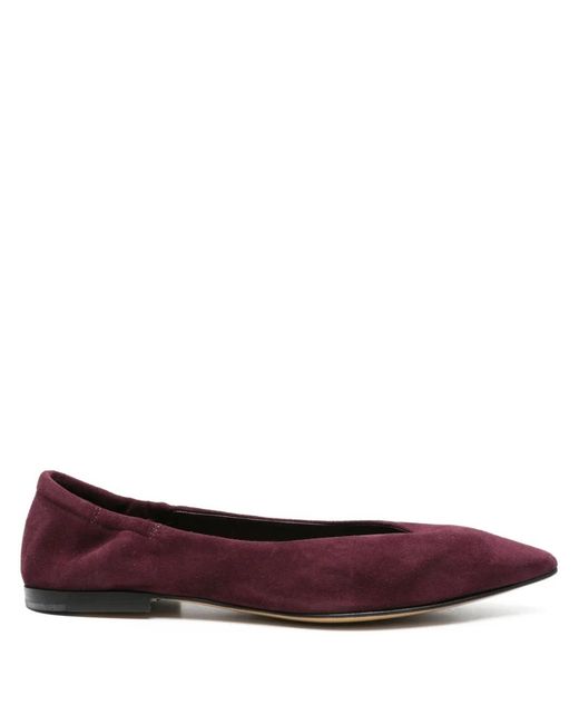 Pomme D ́Or Red Pointed-Toe Suede Ballet Flats