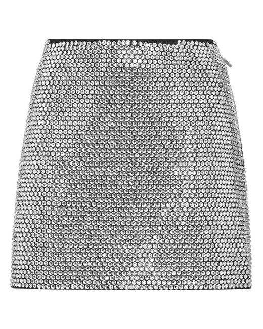 Philipp Plein Gray Crystal-embellished Leather Miniskirt