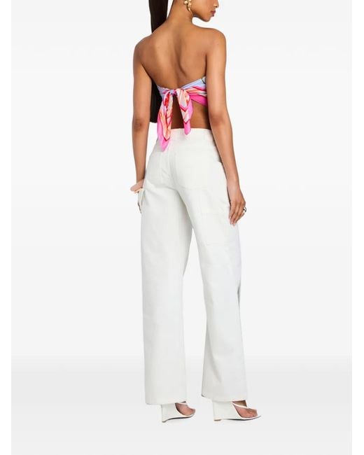 retroféte White Floral-Print Silk Top