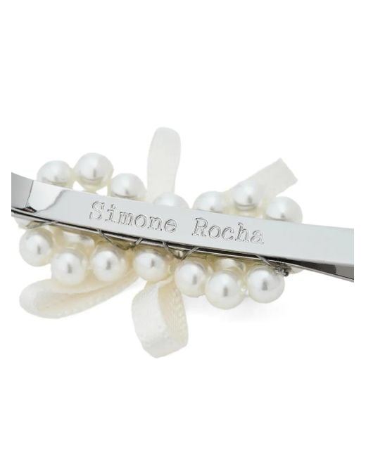 Simone Rocha White Pearl Bow Hair Clip