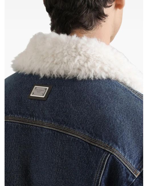 Dolce & Gabbana Blue Denim Shearling-Trim Jacket for men