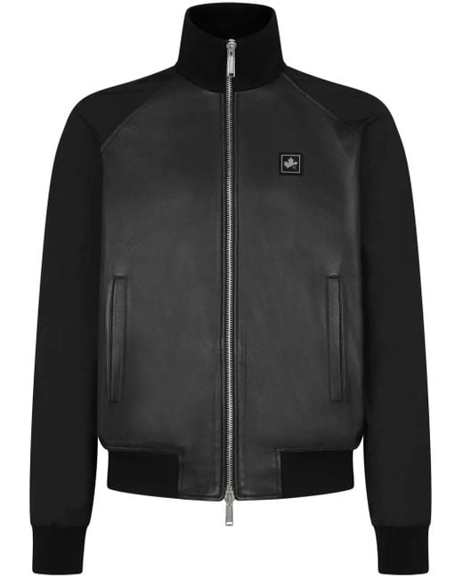 DSquared² Black Panelled Leather Track Jacket for men