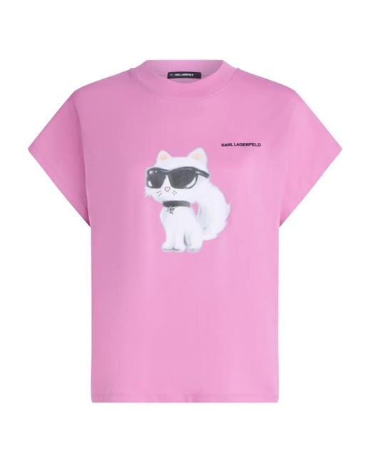 Karl Lagerfeld Pink Choupette-Print Oversized T-Shirt