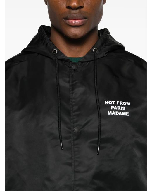 Drole de Monsieur Black Press-Stud Hooded Parka for men
