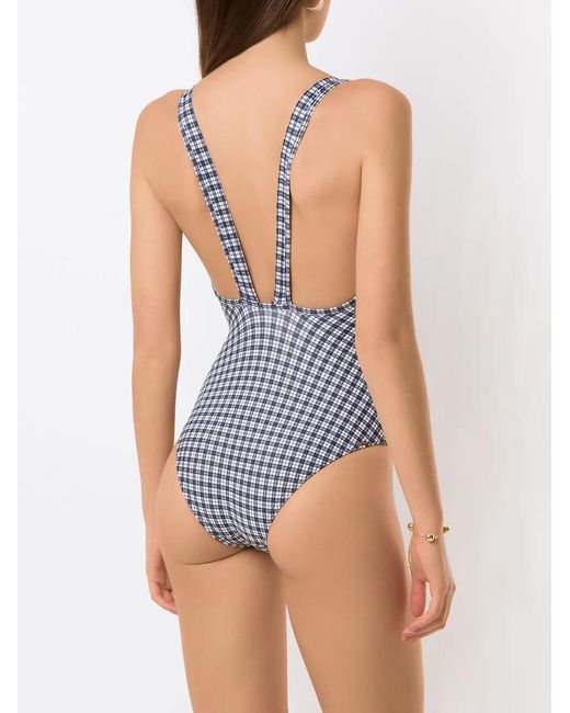 Amir Slama Blue Check Print Swimsuit