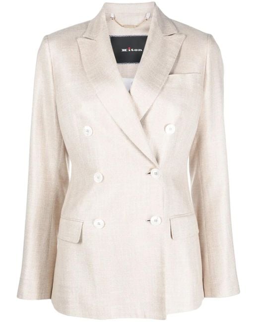 Kiton Natural Double-Breasted Silk Blazer