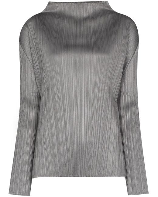 Pleats Please Issey Miyake Gray Cowl-Neck Top
