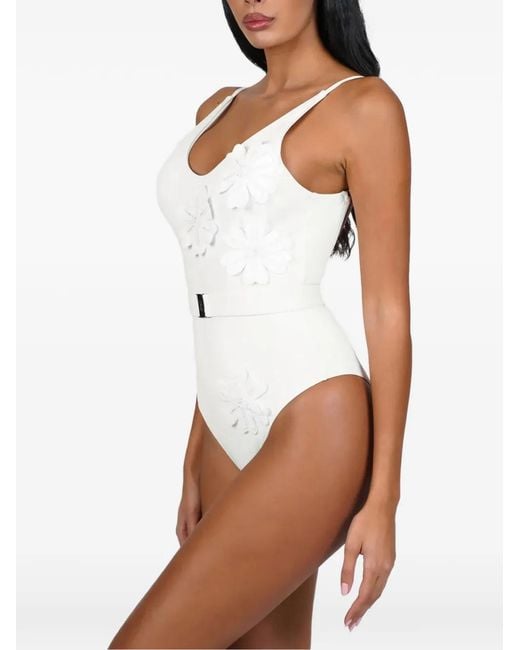 Bikinville White Floral-Appliqué Swimsuit