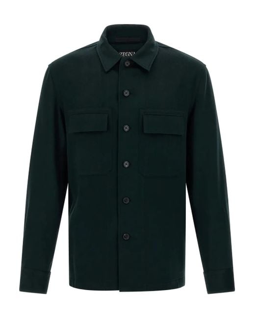 Zegna Green Chest-Pocket Button Shirt for men