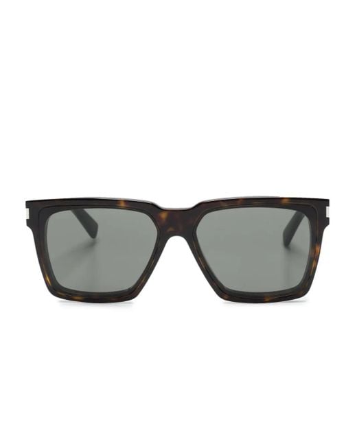 Saint Laurent Gray Tortoiseshell-Effect Square-Frame Sunglasses