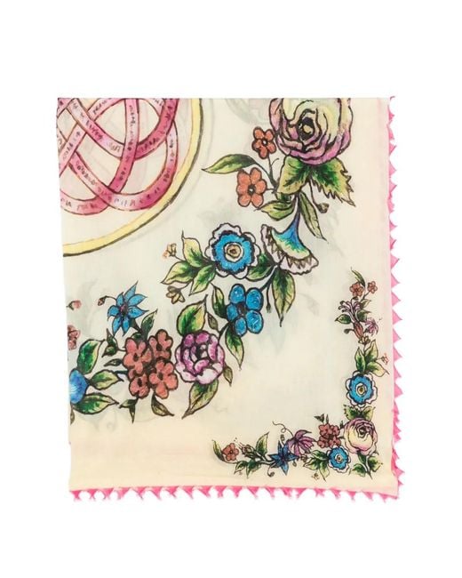 Faliero Sarti Natural Marcella Floral-Print Fringed-Edge Scarf