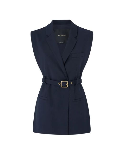 Pinko Blue Vest With Open Sides And Belt