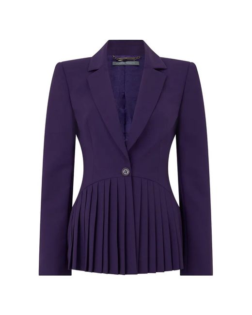 Alberta Ferretti Purple Pleated Single-Breasted Blazer