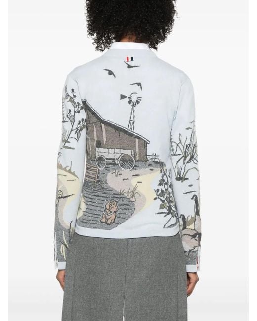 Thom Browne Gray Seasonal Scenic-Intarsia Cashmere Cardigan