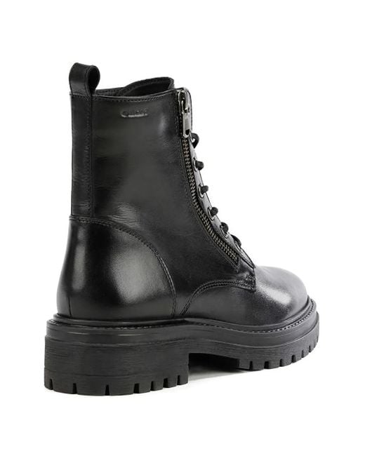 Geox Black Lace-Up Zip Ankle Boots