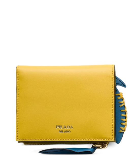 Prada Yellow Petit Portefeuille En Cuir