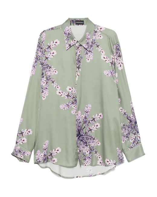 メンズ Emporio Armani Floral-print Shirt Gray