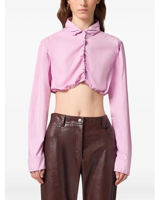 MSGM Pink Cropped Gathered Shirt