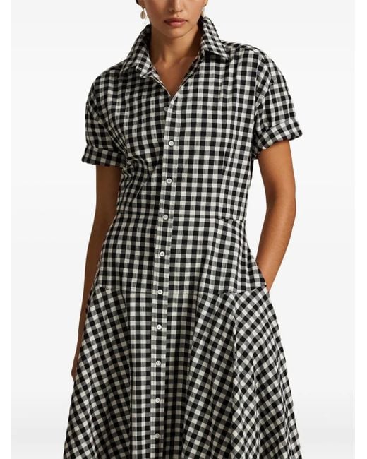 Polo Ralph Lauren Black Gingham-Check Collared Midi Shirt Dress