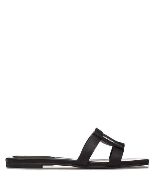Jonathan Simkhai Black Monogram-Detail Flat Sandals