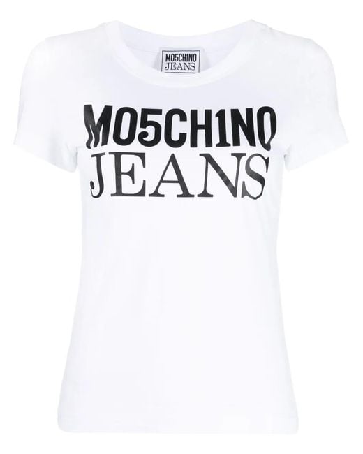 Moschino White Logo-Print Cotton T-Shirt