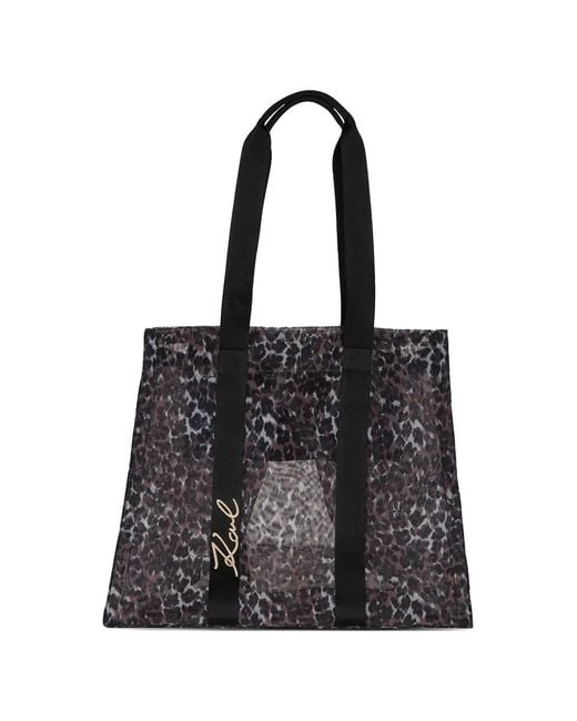Karl Lagerfeld Black K/Signature Leopard-Print Beach Bag