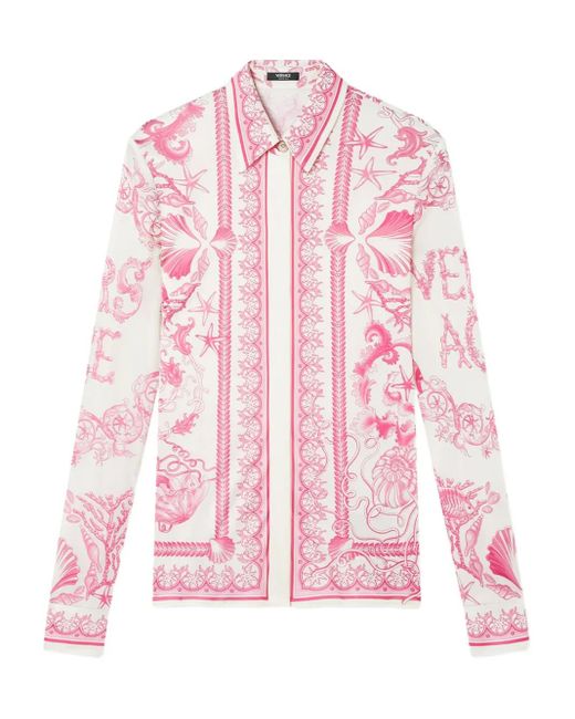 Versace Pink Underwater Barocco Print Silk Shirt