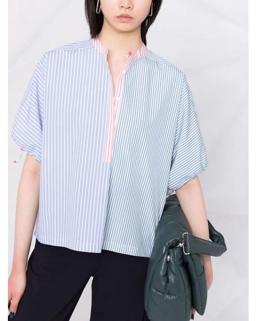 Woolrich Blue Contrast-Panel Striped Blouse
