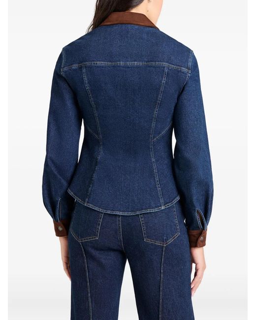 Cinq À Sept Blue Combo Autum Buttoned-Suede Shirt