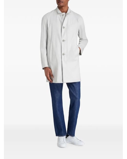 Herno White Button-Fastening High-Neck Coat for men