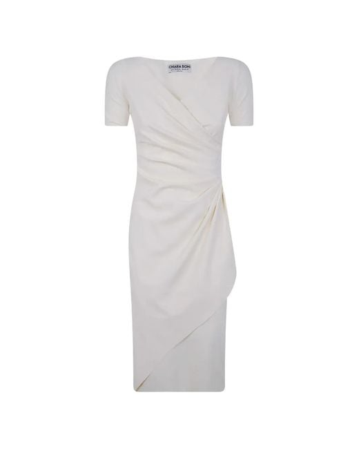La Petite Robe Di Chiara Boni White Ruched Wrap-Design Midi Dress