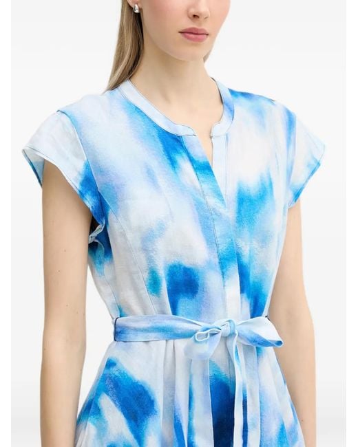 DKNY Blue Tie-Dye Linen Asymmetric Dress