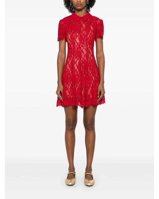 Self-Portrait Red Sequin Lace Mini Dress