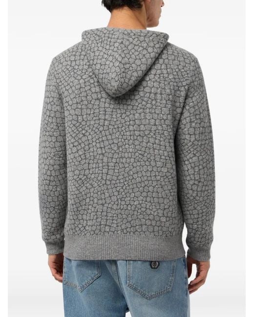 Philipp Plein Gray Wool Cashmere Zip Hoodie Cocco for men
