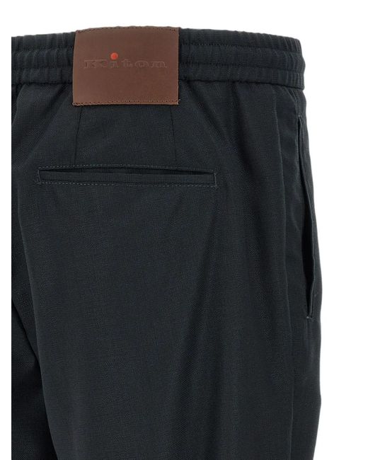 Kiton Black Pinched-Front Tapered Trousers for men