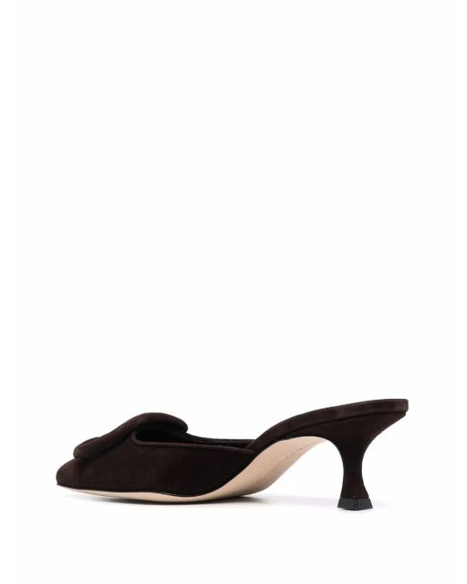Manolo Blahnik Black 65Mm Buckle-Detail Suede Mules