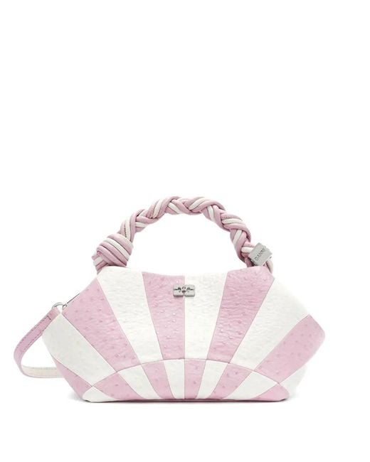 Ganni Pink Bou Striped Leather Shoulder Bag