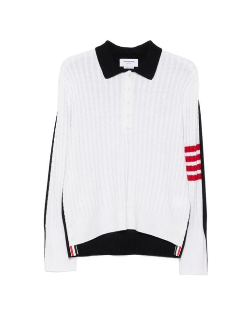 メンズ Thom Browne 4Bar ケーブルニット ポロシャツ ホワイト | Lyst