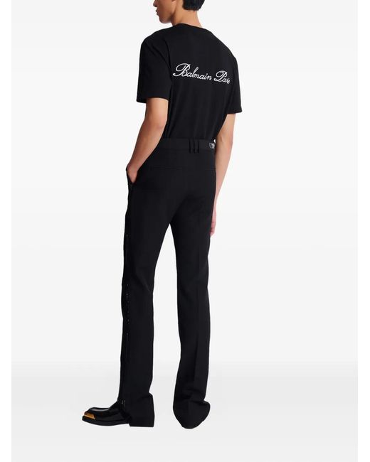 Balmain Blue Crystal-Embroidered Wool Trousers for men