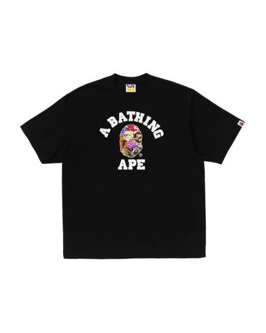A Bathing Ape Black Graphic-Printed T-Shirt for men
