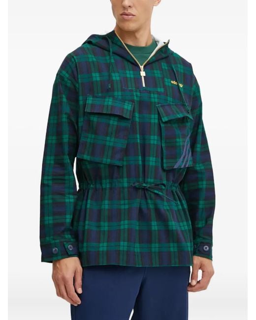 Adidas Green Plaidpattern Hooded Jacket for men
