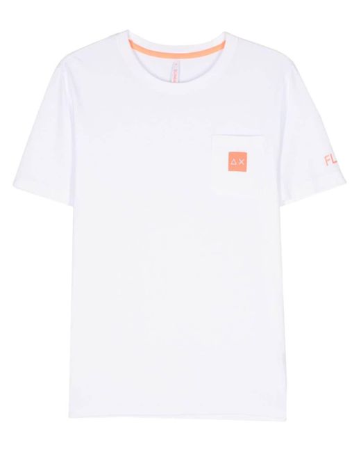 Sun 68 White Logo-patch Cotton T-shirt for men