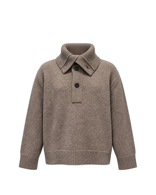 Studio Nicholson Gray Orena Button-Placket Ribbed-Collar Sweater for men