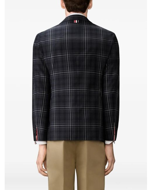 Thom Browne Black Plaid-Pattern Single-Breasted Blazer for men
