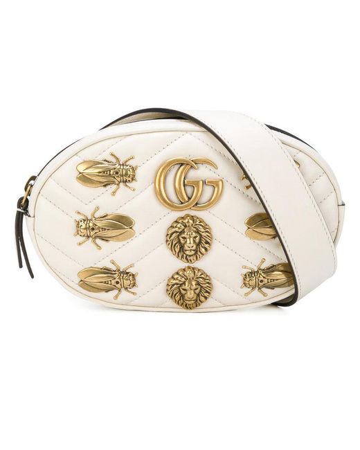 Gucci White Gg Marmont Belt Bag