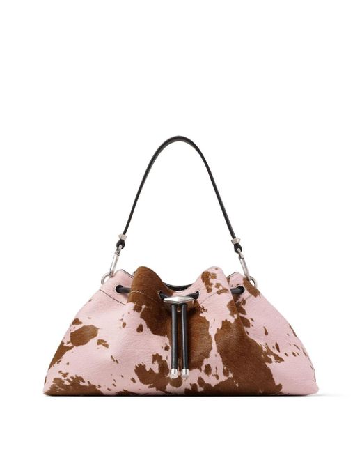 Jimmy Choo Pink Cinch M Cow-Print Shoulder Bag