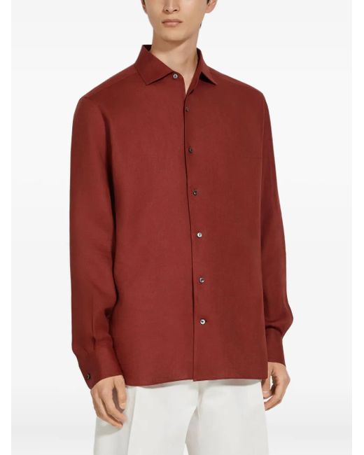 Zegna Red Long-Sleeve Linen Shirt for men