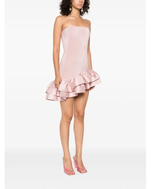 L'idée Pink Pleated Ruffled Asymmetric Cocktail Dress