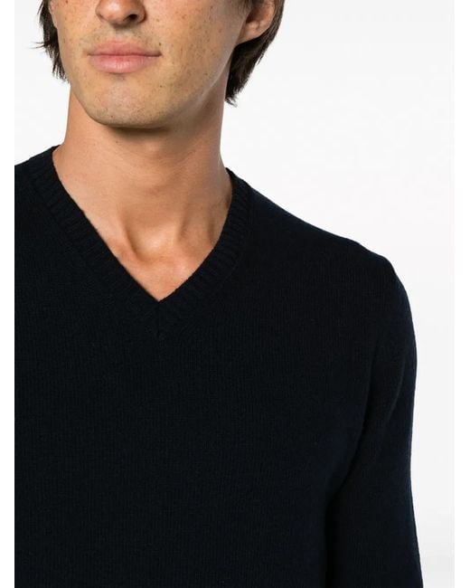 Roberto Collina Blue V-Neck Merino Wool Jumper for men